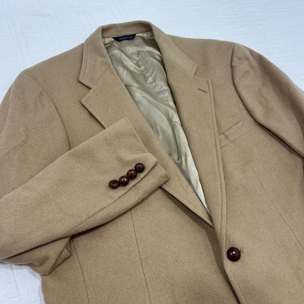 Vintage Chaps Ralph Lauren Mens Camel Tan Sport Coat 2 Button Made in USA 42R?